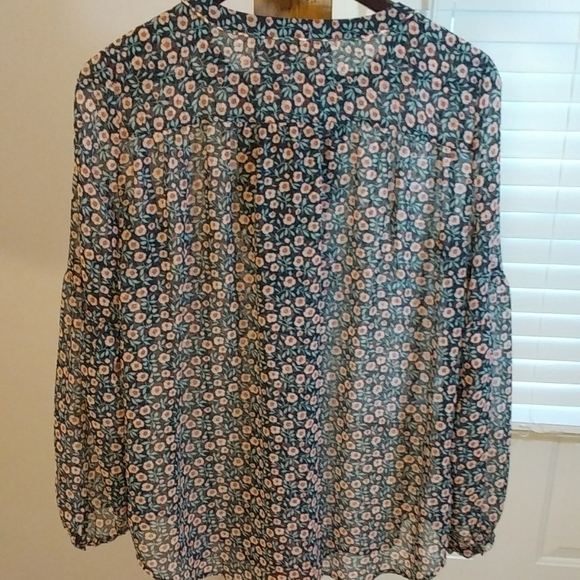Loft Black Floral Long Sleeves Blouse Top Size S Pullover Tie Front - Picture 3 of 11